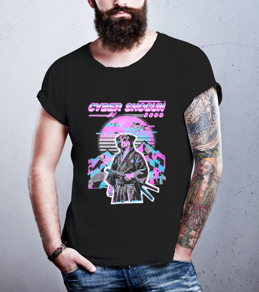 Cyber Shogun 2000 Samurai Dog Retro Synthwave Aesthetic T-Shirt