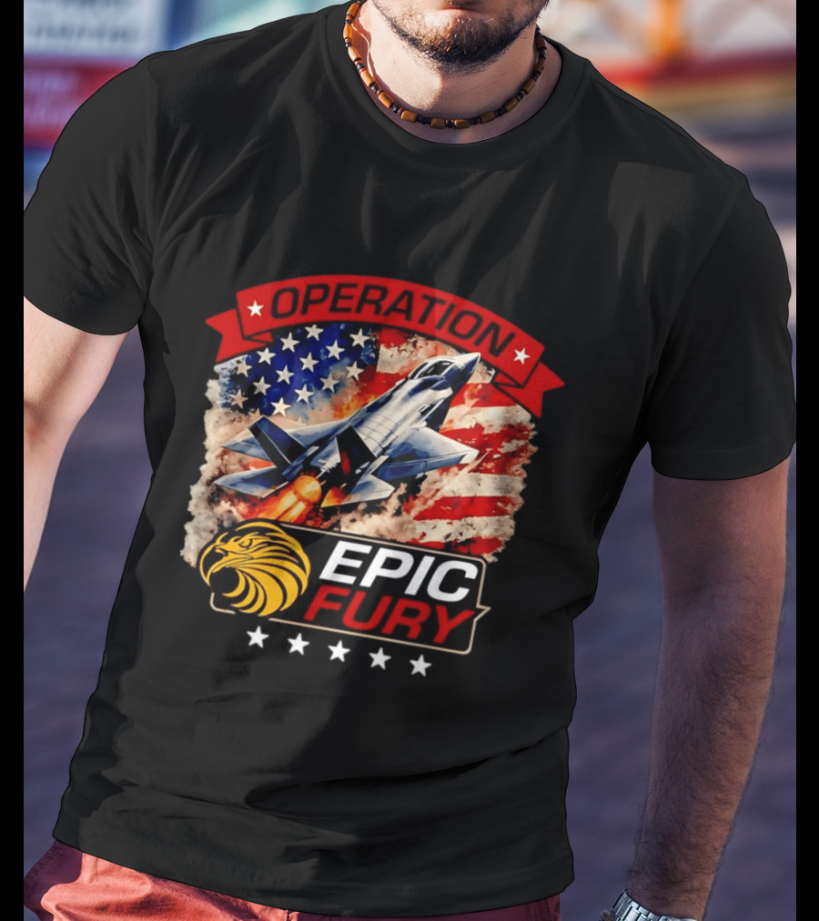 Operation Epic Fury B 2 USA Flag Fighter Jet And Stars T-Shirt