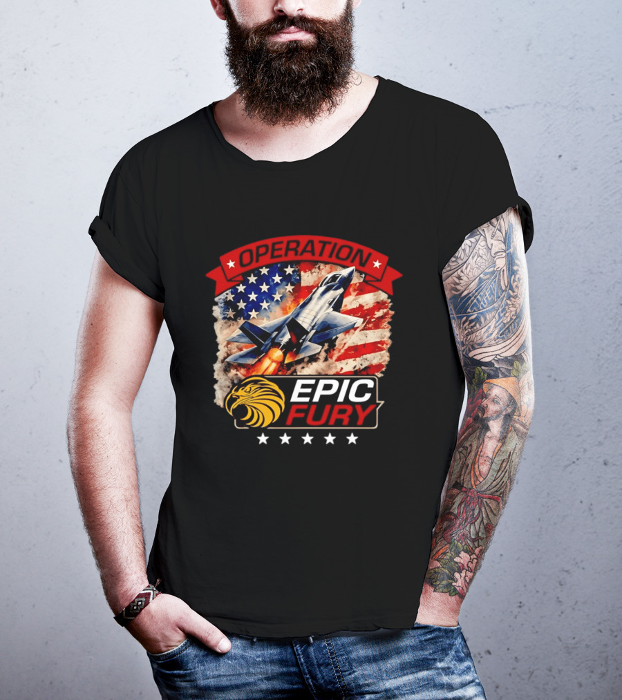 Operation Epic Fury B 2 USA Flag Fighter Jet And Stars T-Shirt