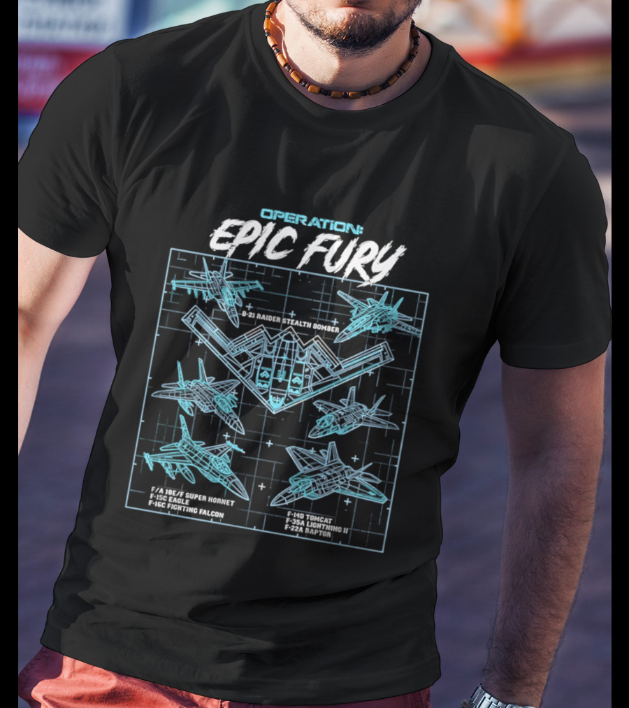 Operation Epic Fury B 21 Jets Vectors Tactical Blueprint T-Shirt
