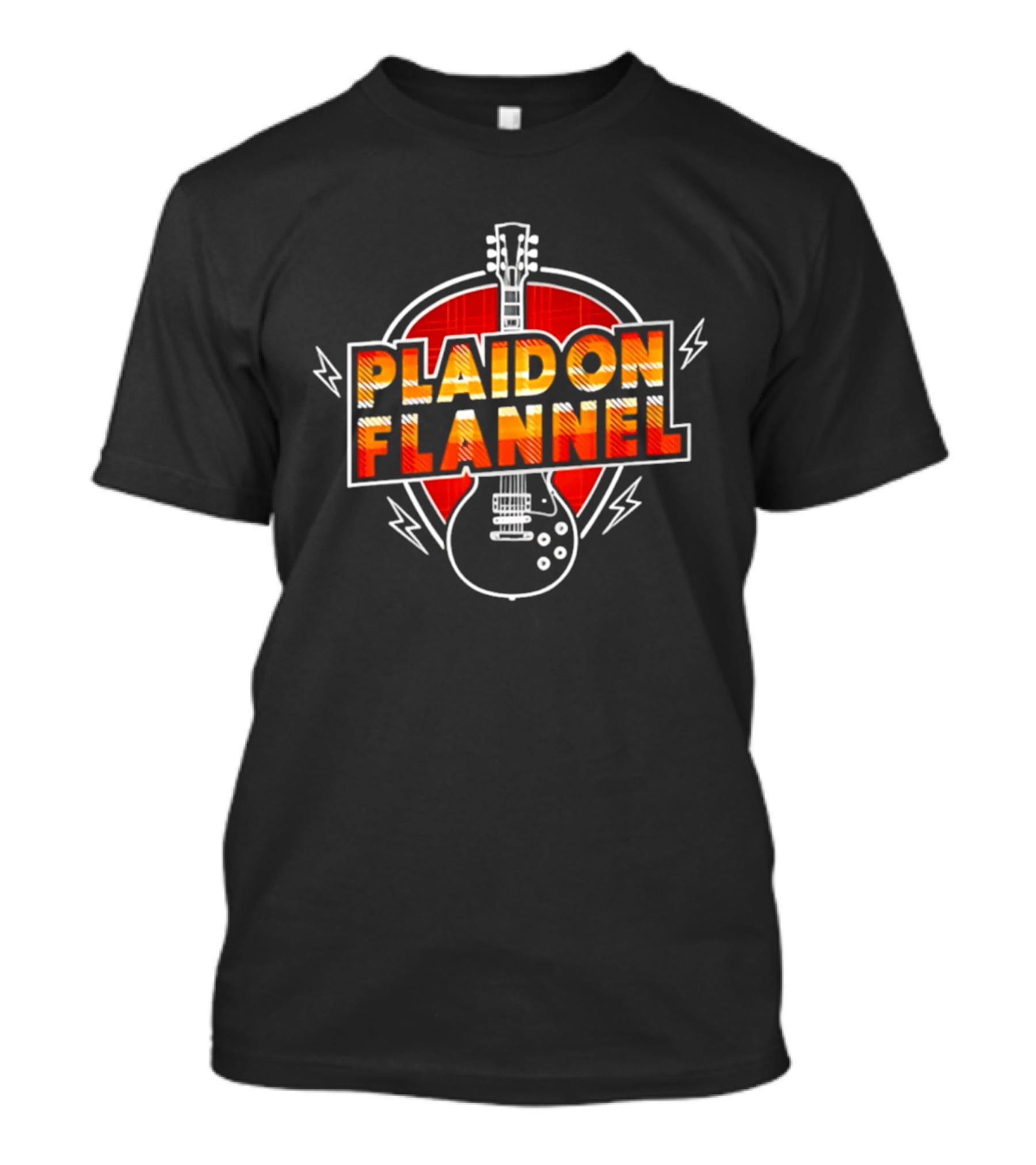 Plaid On Flannel Guitar And Lightning T-Shirt