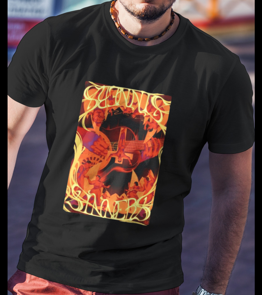 Sinners Pecadores Upside Down Guitar Person T-Shirt