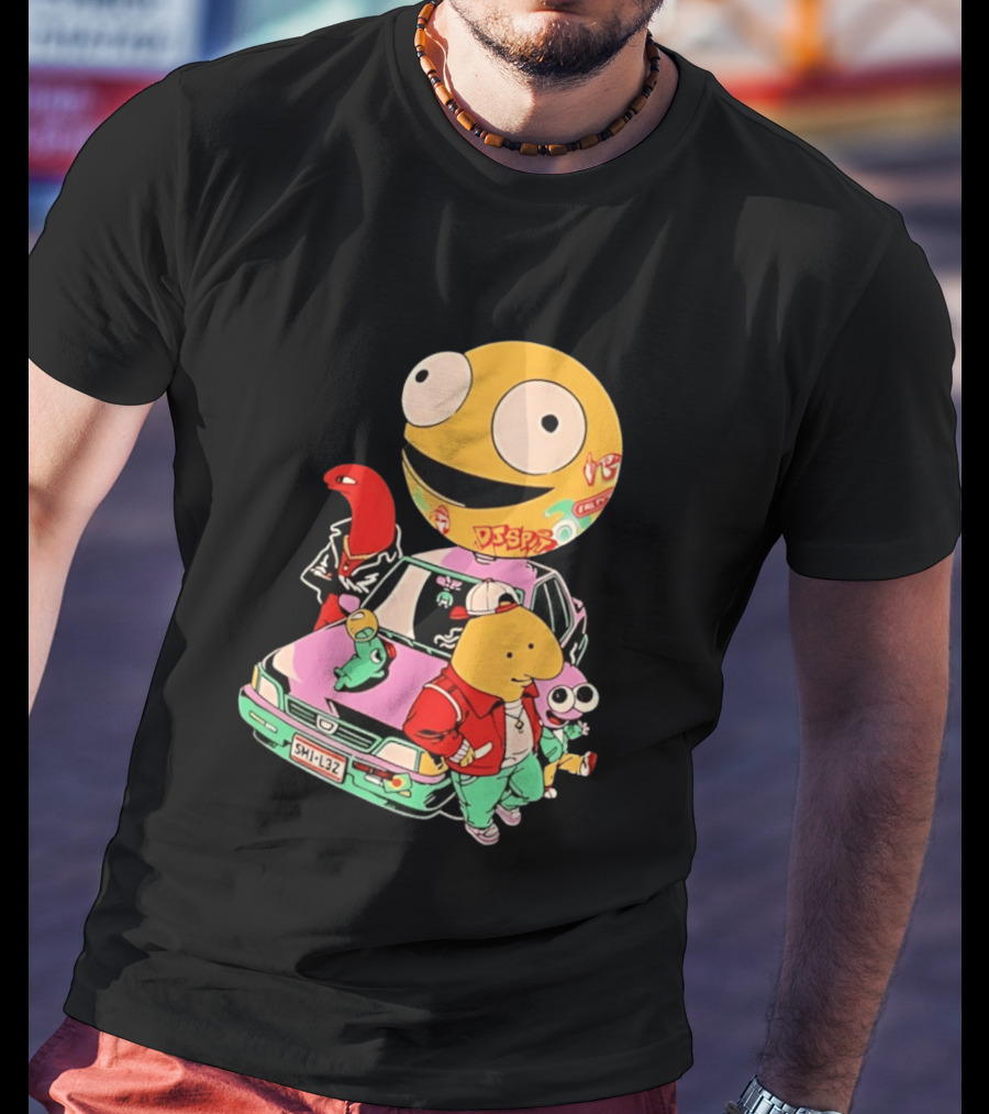 Smiling Friends Cartoon Characters With Graffiti Art Car T-Shirt