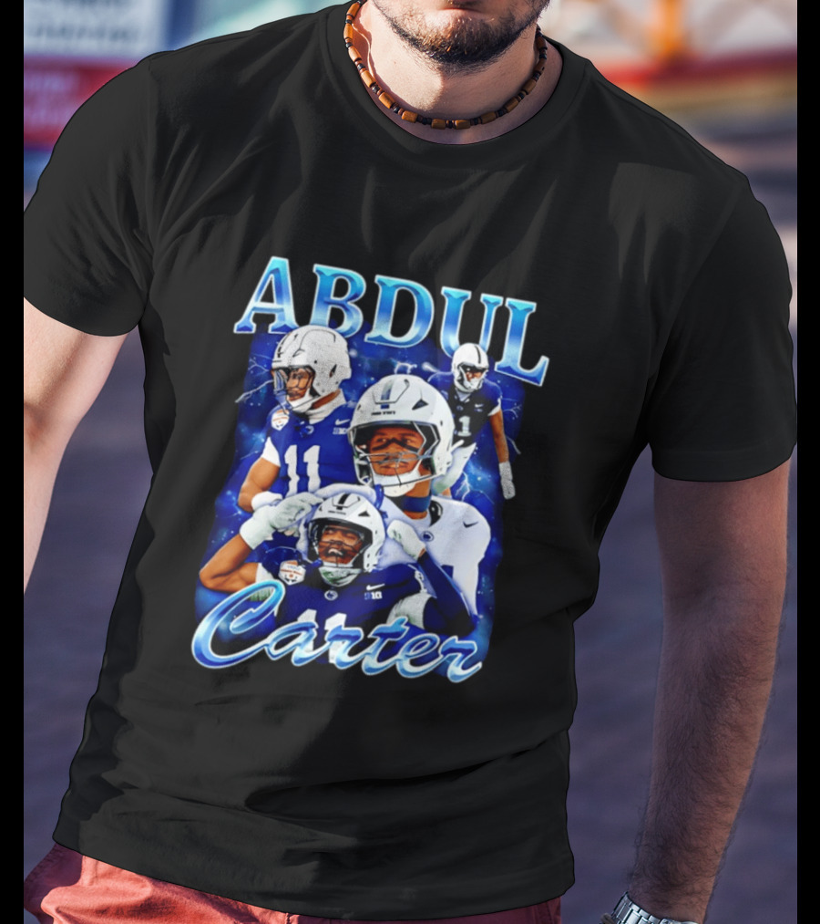 Abdul Carter Football Player Collage Blue And White Helmets T-Shirt
