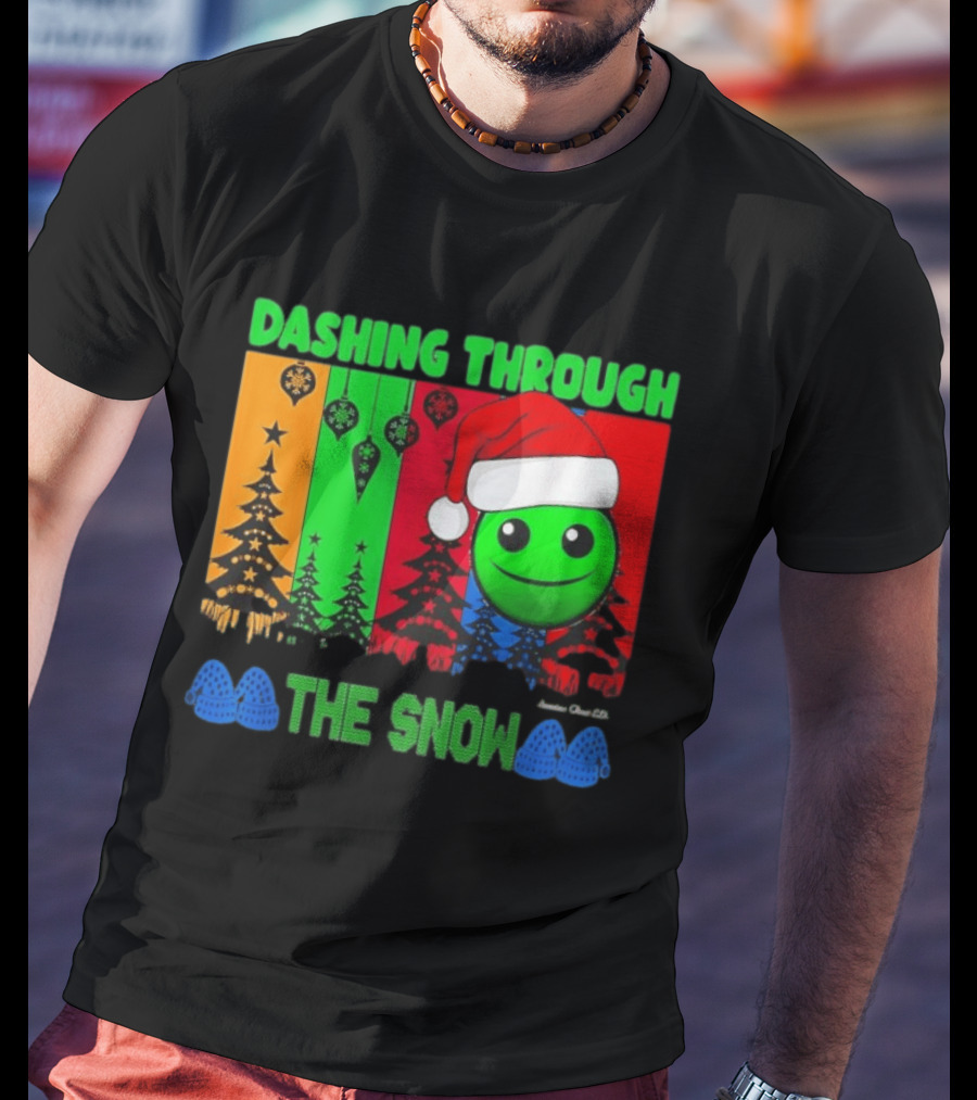 Dashing Through The Snow Emoji Santa Hat Christmas Trees Multicolor Snowflakes T-Shirt