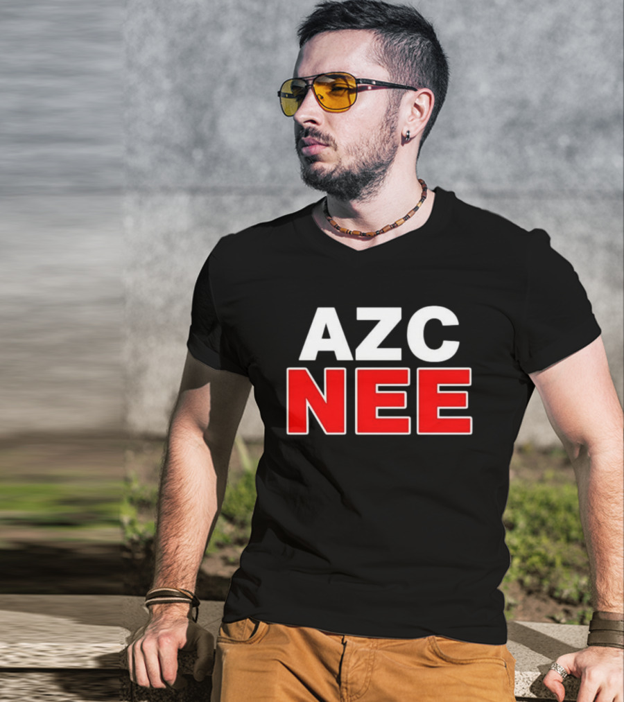 AZC NEE Bold Text White Red Contrast T-Shirt