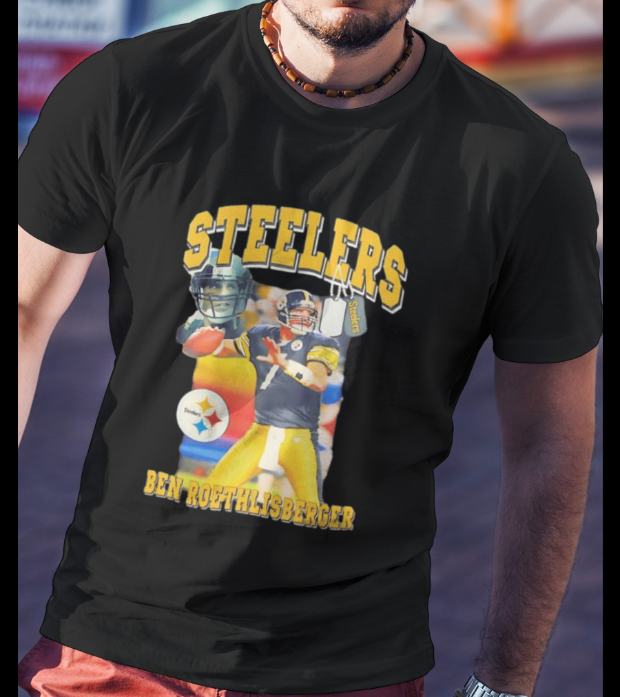 Steelers Ben Roethlisberger Pittsburgh Football Player With Dog Tag And Team T-Shirt