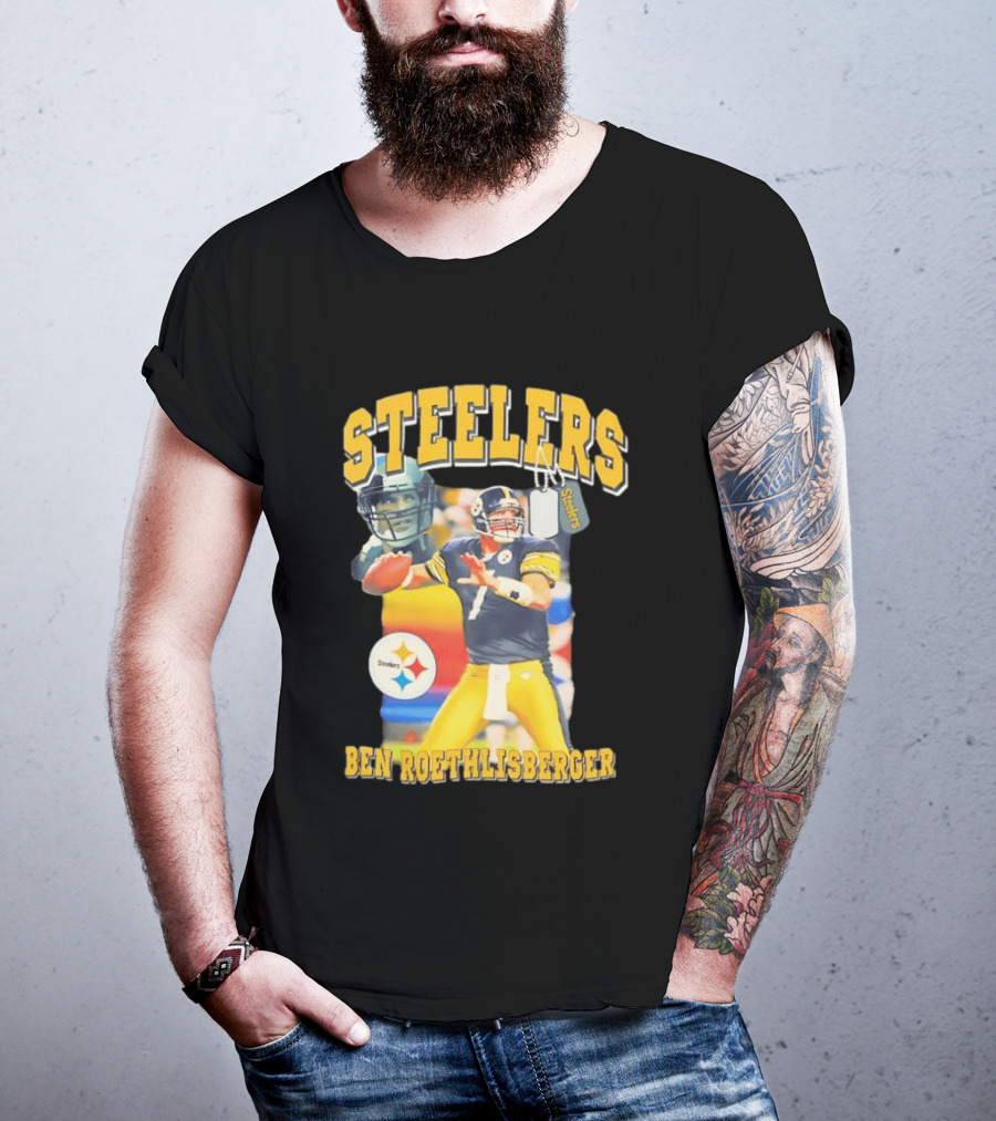 Steelers Ben Roethlisberger Pittsburgh Football Player With Dog Tag And Team T-Shirt