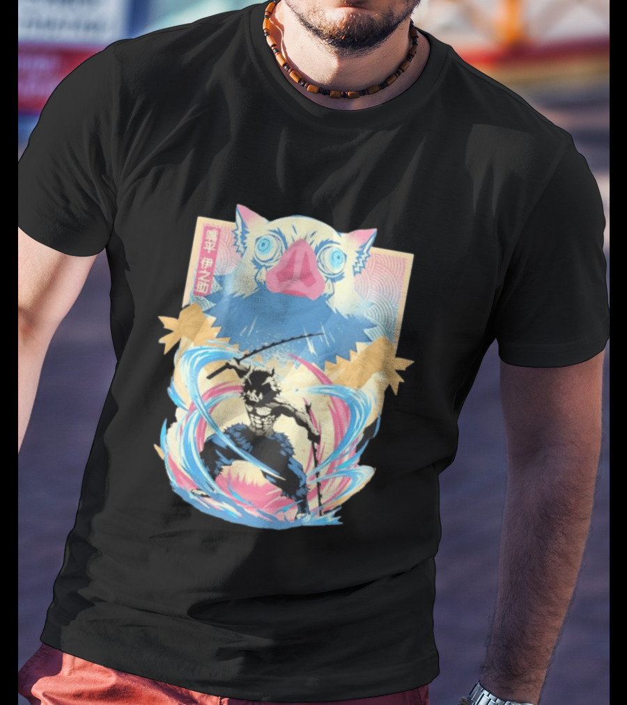 Inosuke Hashibira Wild Boar Demon Slayer Kanji Swirl Blade Wild Blade Boar T-Shirt