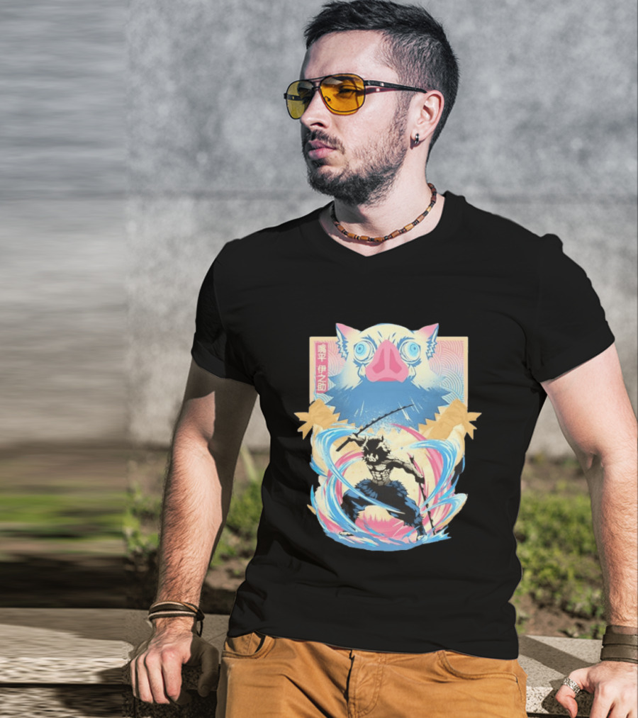 Inosuke Hashibira Wild Boar Demon Slayer Kanji Swirl Blade Wild Blade Boar T-Shirt