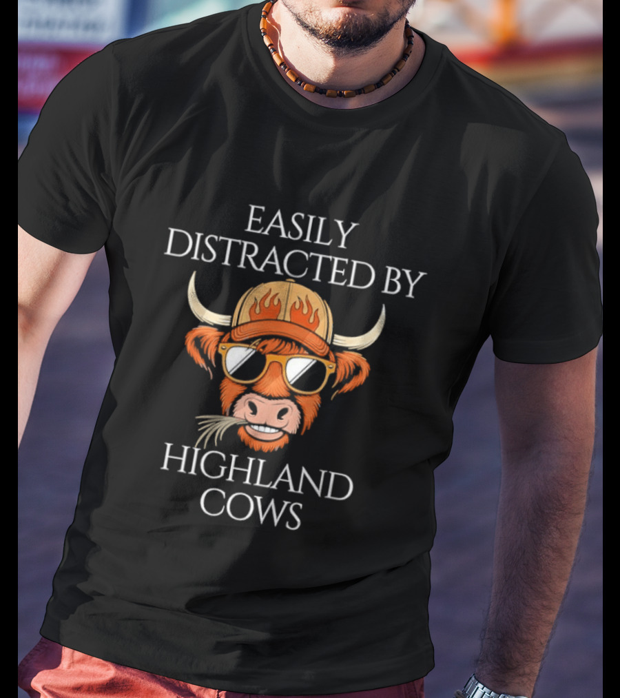 Easily Distracted By Highland Cows Cool Sunglasses And Hat T-Shirt