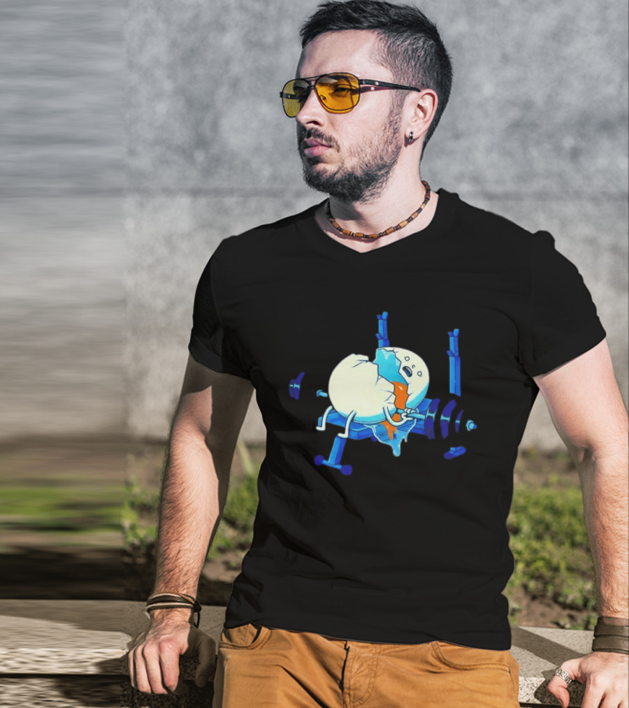 Cracked Egg Lifting Weights Funny Fitness Humor T-Shirt