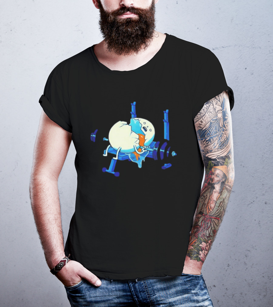 Cracked Egg Lifting Weights Funny Fitness Humor T-Shirt