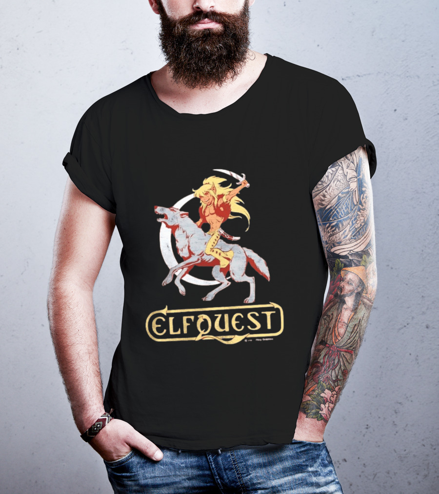 ElfQuest Cutter Riding Wolf Moon Fantasy T-Shirt