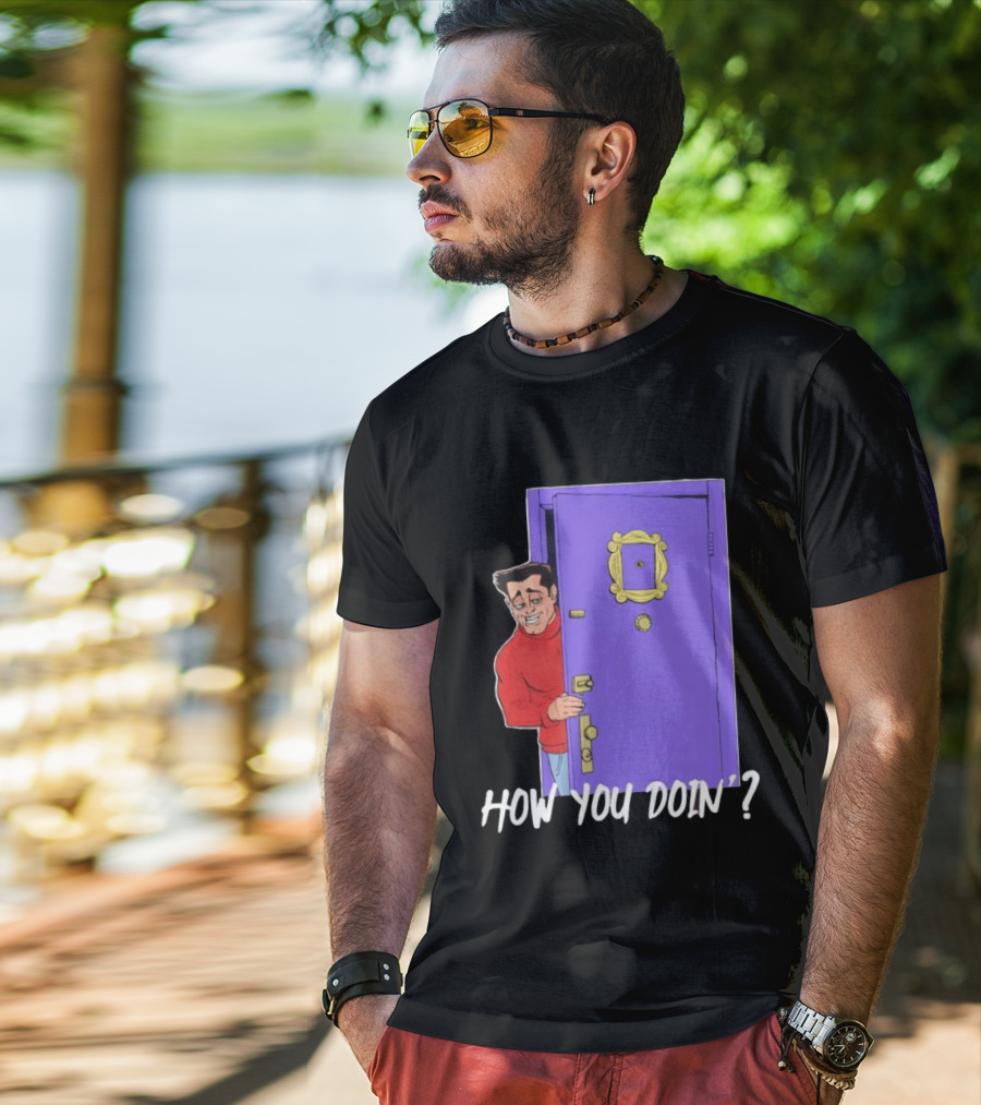 Joey Tribbiani How You Doin Cartoon Purple Door Iconic Phrase T-Shirt