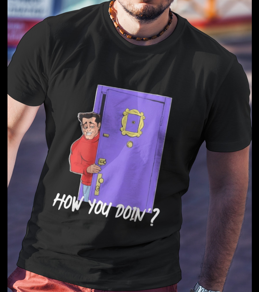 Joey Tribbiani How You Doin Cartoon Purple Door Iconic Phrase T-Shirt