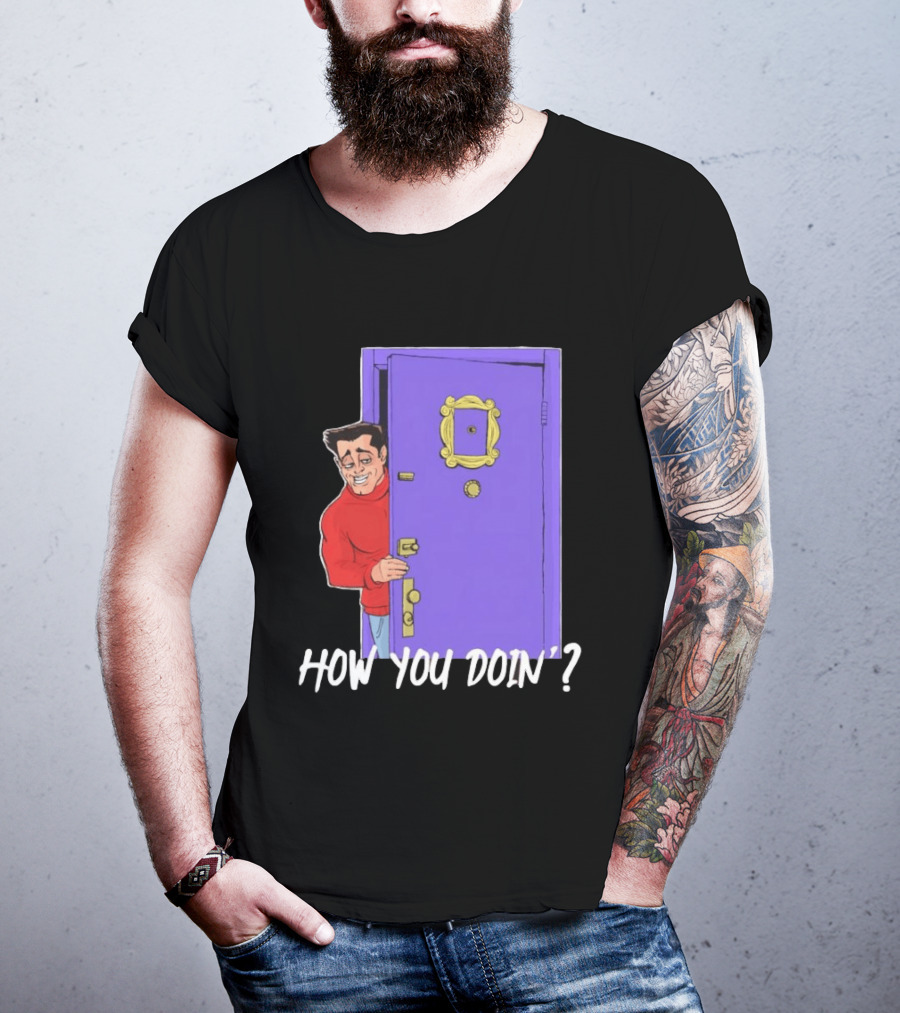 Joey Tribbiani How You Doin Cartoon Purple Door Iconic Phrase T-Shirt