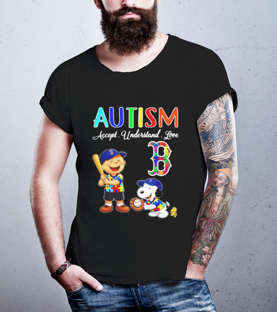 Charlie Brown Snoopy Boston Red Sox Autism Accept Understand Love T-Shirt