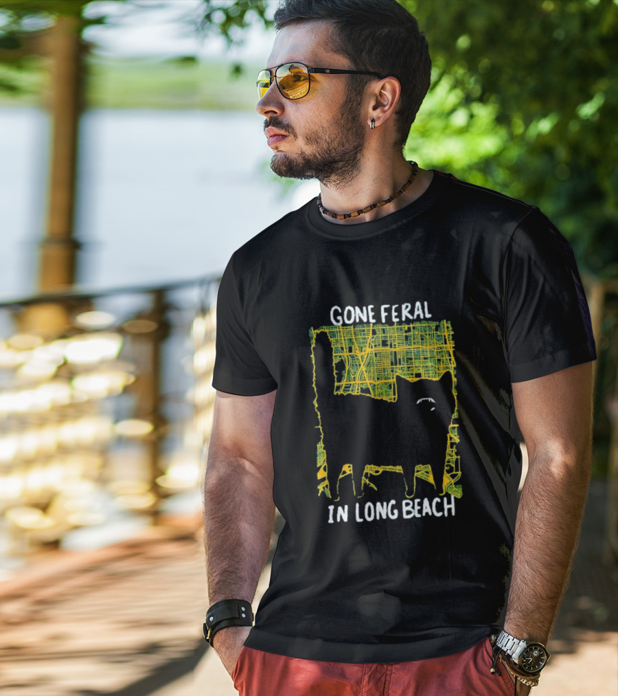 Gone Feral In Long Beach Map Cat T-Shirt