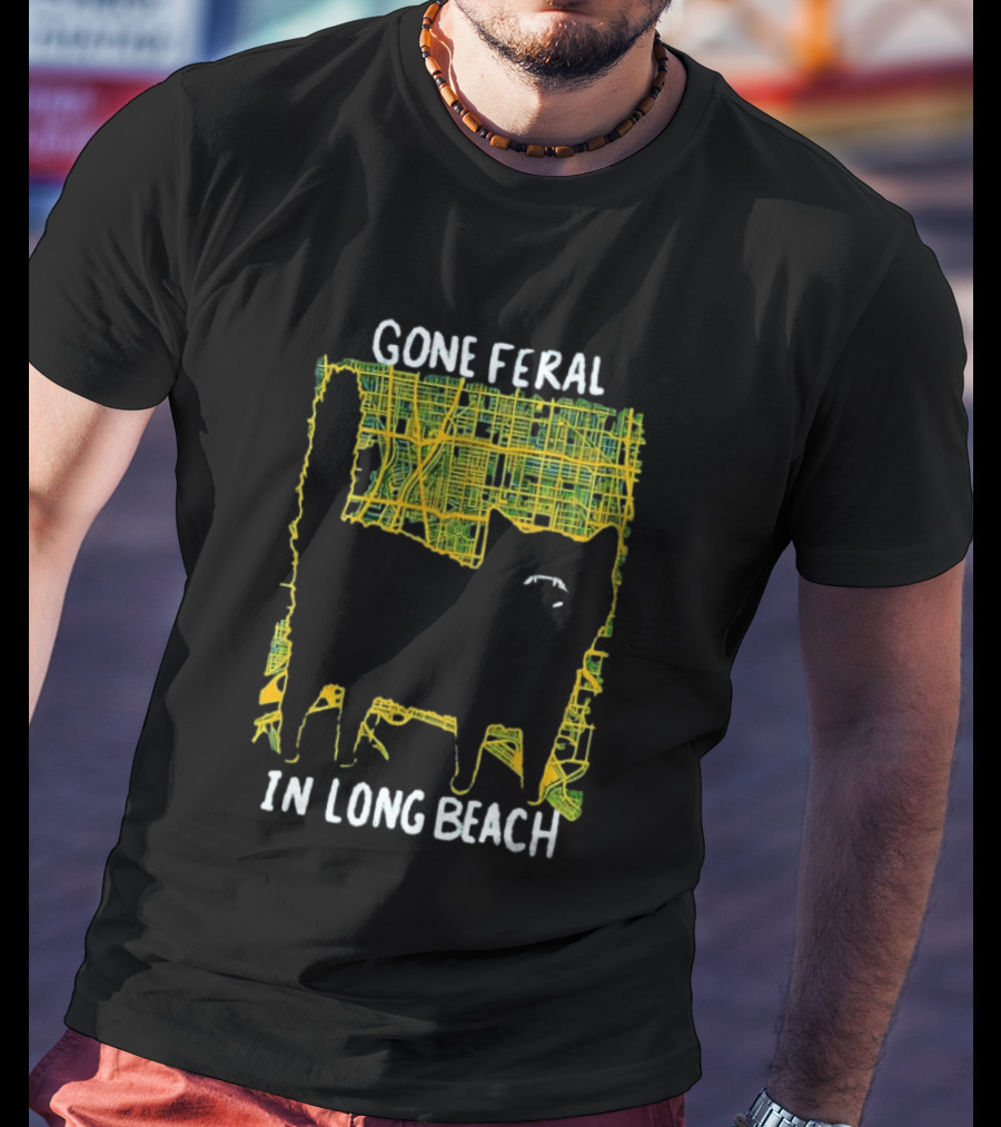 Gone Feral In Long Beach Map Cat T-Shirt