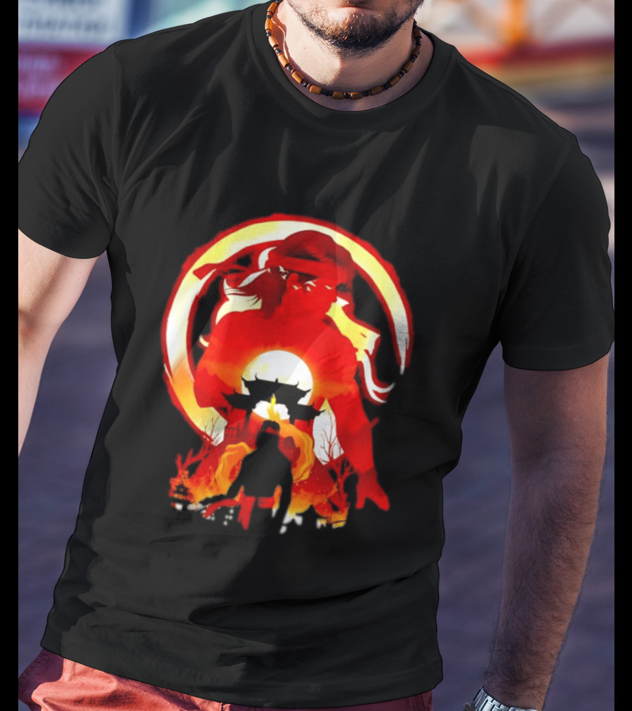 Liu Kang Mortal Kombat Dragon Circle Fire Temple Scene T-Shirt