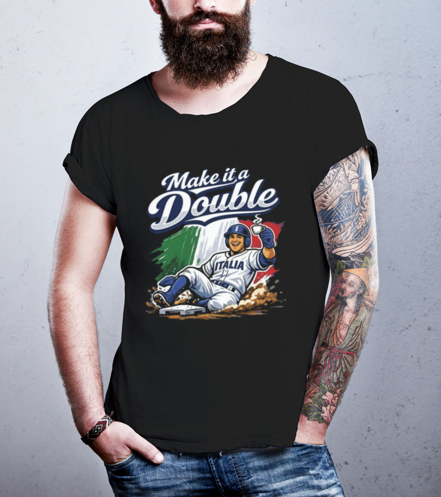 Make It A Double Italia Baseball Sliding Player Italian Flag T-Shirt