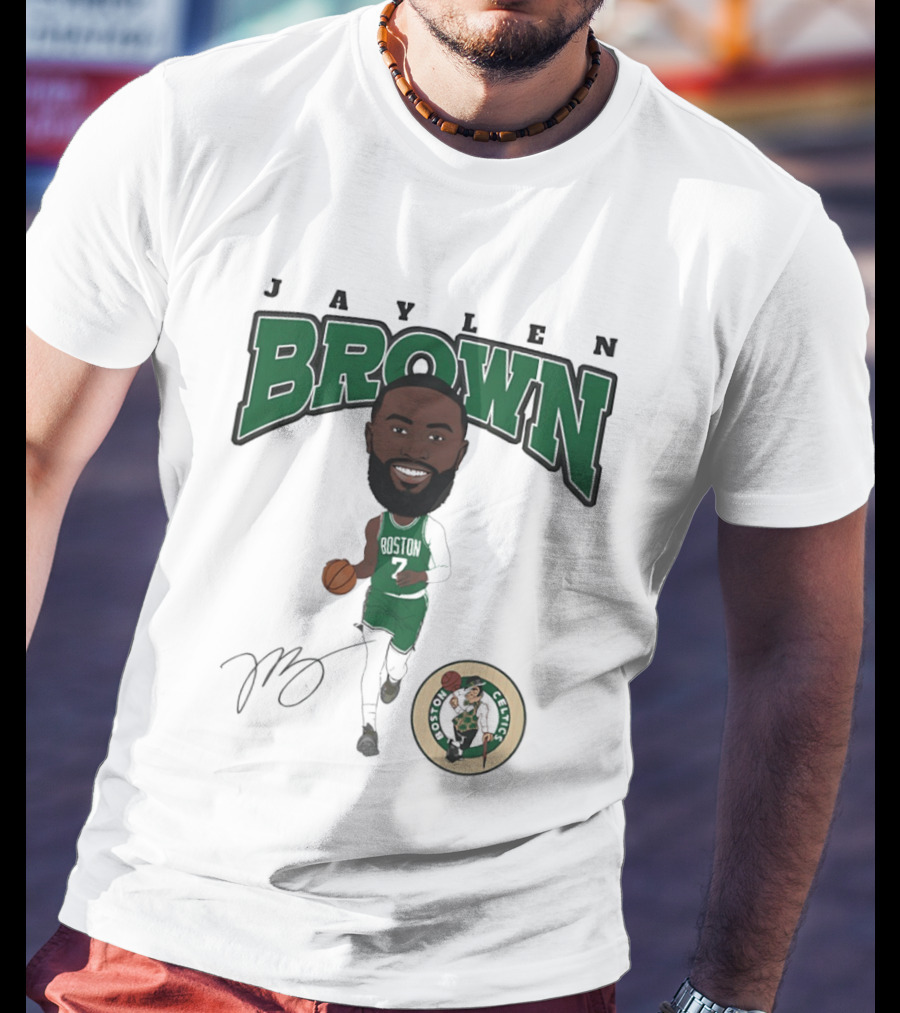 Jaylen Brown Boston Celtics Hardwood Comic Celtics Player Caricature T-Shirt