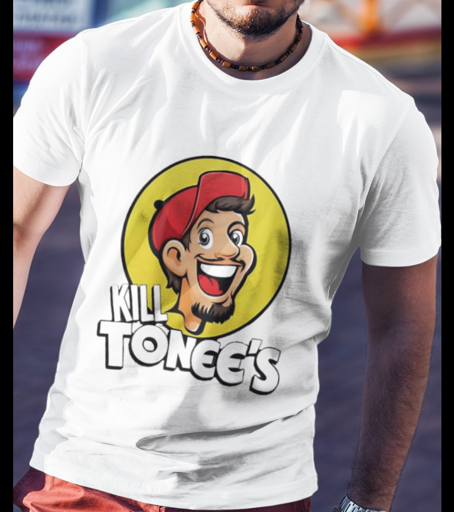 Kill Tonee's Cartoon Character In Red Cap And Yellow Circle T-Shirt