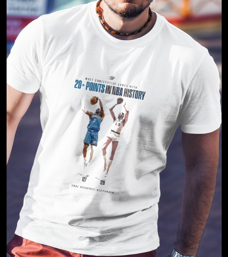 Shai Gilgeous Alexander Most Consecutive Games With 20+ Points OKC Thunder NBA History T-Shirt