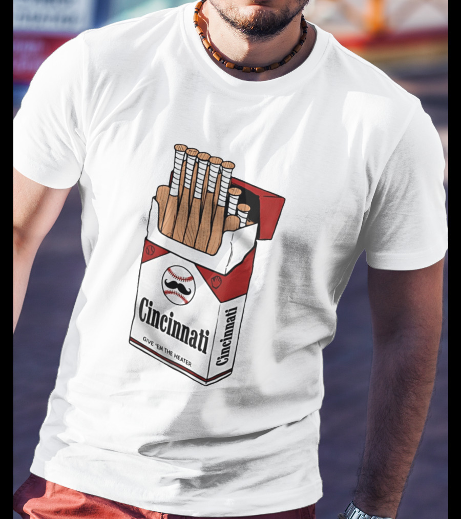 Cincinnati Reds Cincy Smokes Baseball Bat Pack Give 'em The Heater T-Shirt