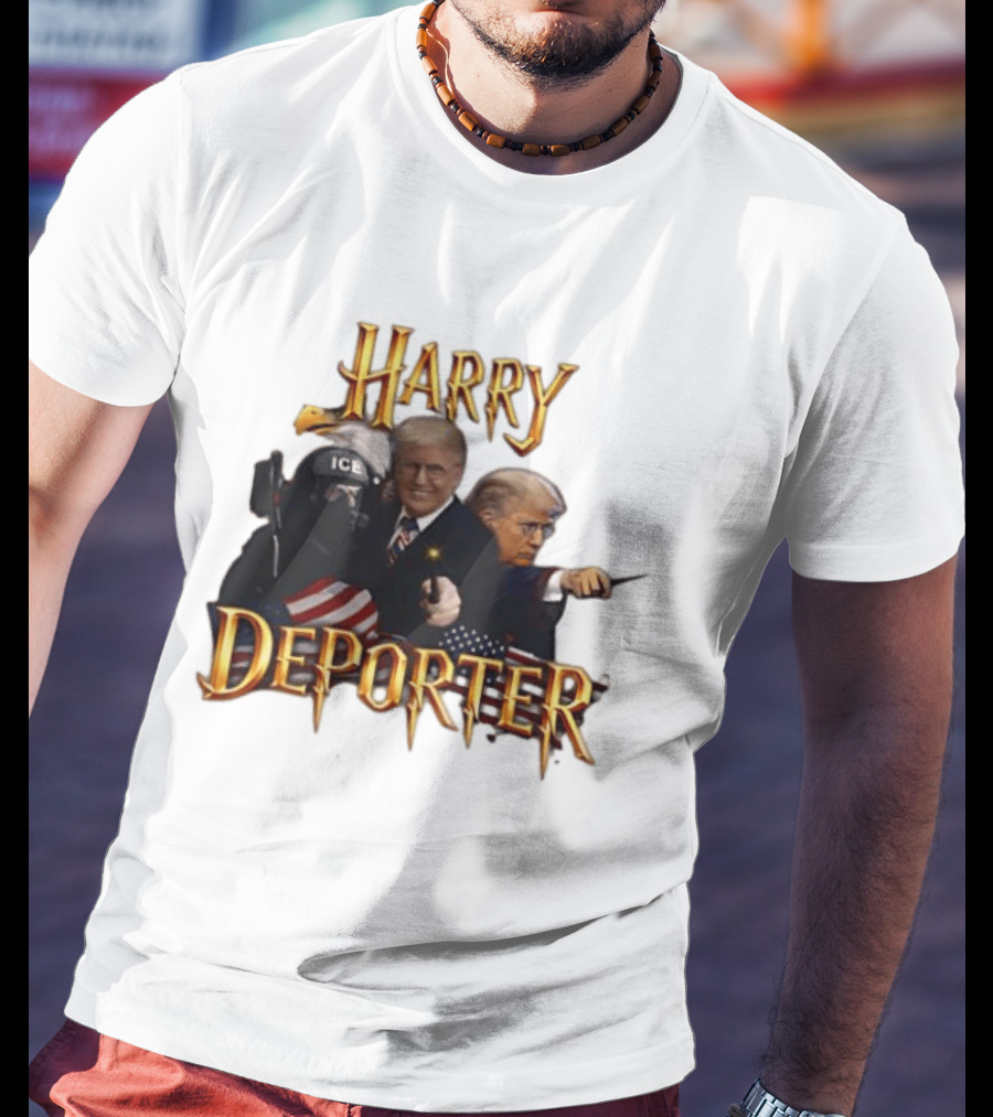 Harry Deporter Trump Magic ICE Badge Wand American Flag T-Shirt