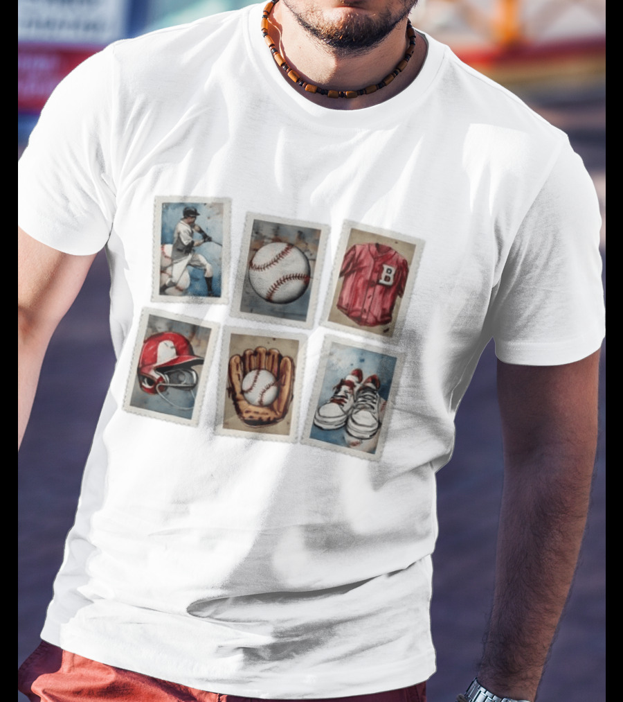 Baseball Watercolor Stamps Player Bat Jersey Helmet Glove Sneakers T-Shirt
