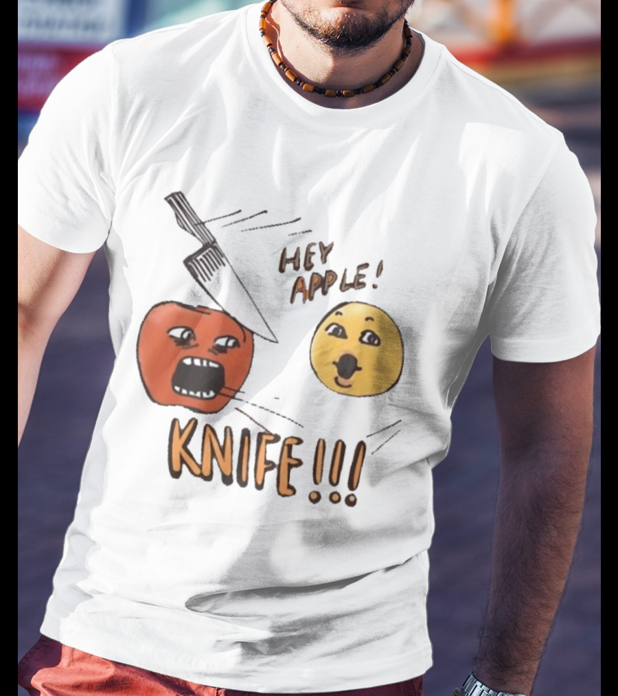 Hey Apple Knife 2026 Parody Text Meme T-Shirt