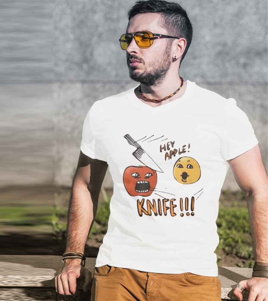 Hey Apple Knife 2026 Parody Text Meme T-Shirt