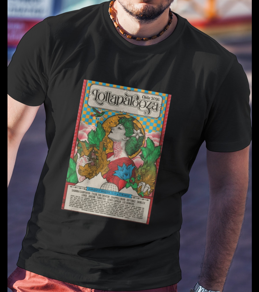 Lollapalooza Chile 2026 Parque O'Higgins Music Festival Art Nouveau With Sabrina Carpenter Tyler The Creator Chappell Roan T-Shirt