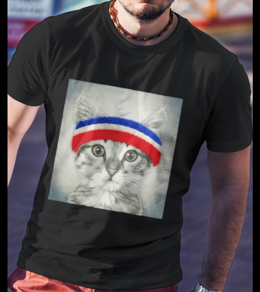 Gaten Matarazzo Pizza Movie Cat With Red Blue Headband T-Shirt