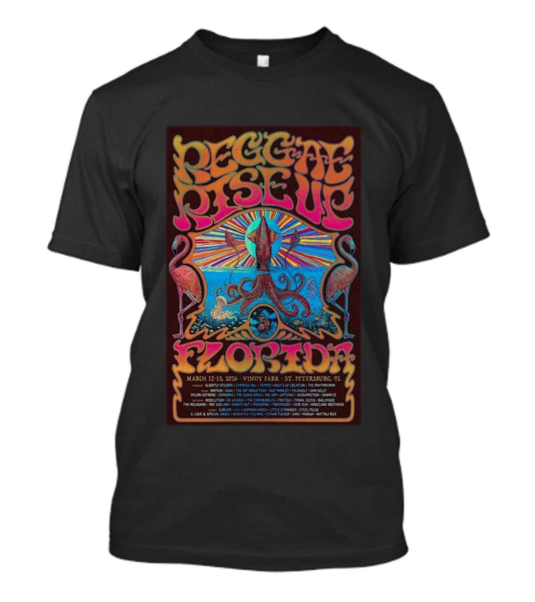 Reggae Rise Up Florida March 12 15 2026 Vinoy Park St. Petersburg Event Lineup Sublime Stick Figure The Movement Collie Buddz Stephen Marley J Boog T-Shirt