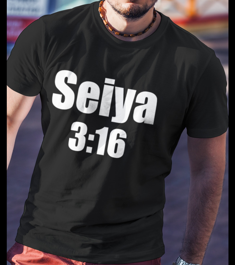 Seiya 3:16 Bold Text Design Iconography T-Shirt