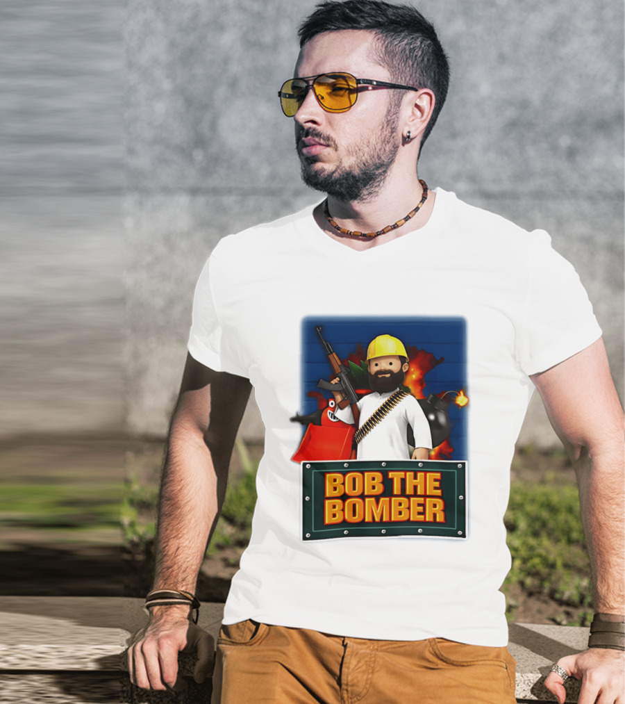 Bob The Bomber Cartoon Character With Gun And Explosives T-Shirt