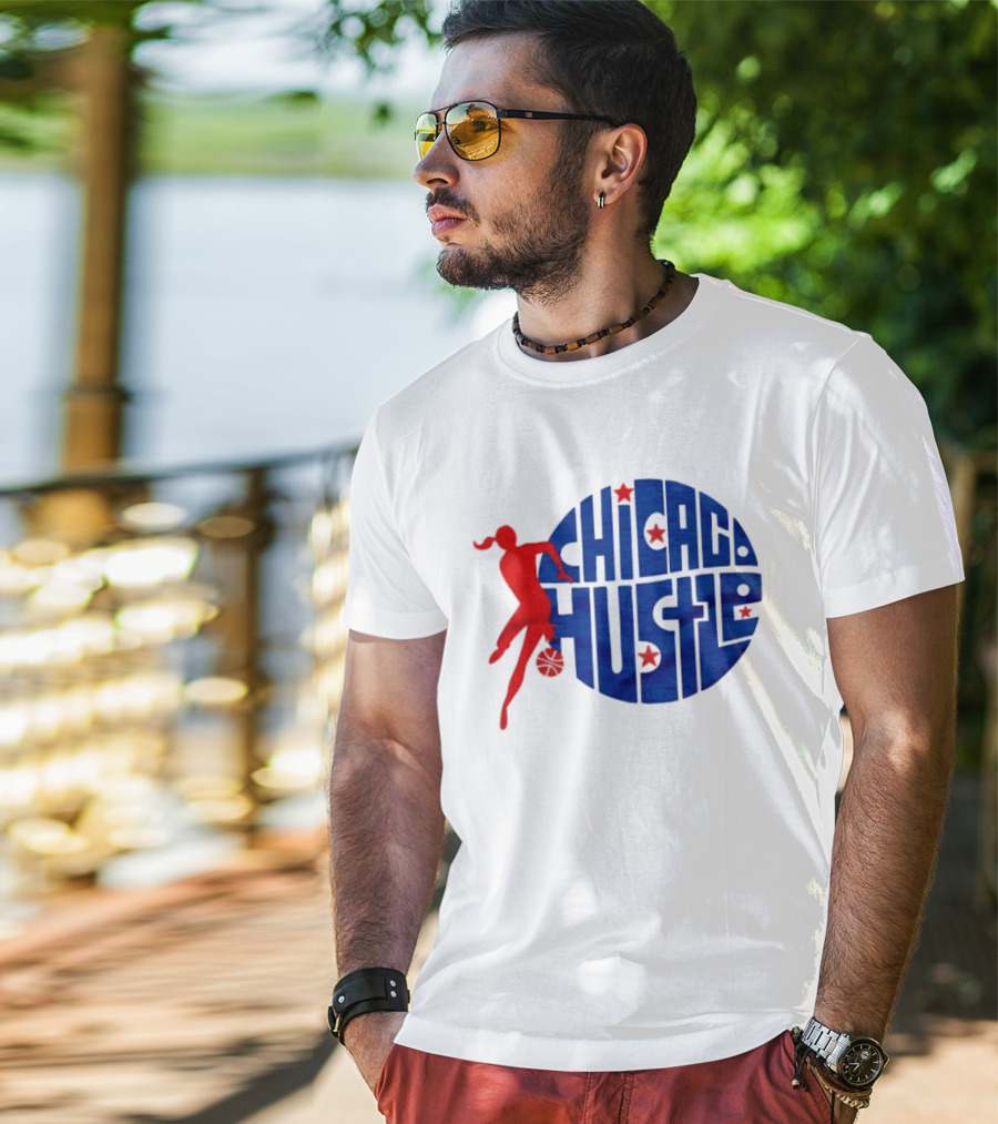 Chicago Hustle WPBL Basketball Red Player Blue Circle T-Shirt
