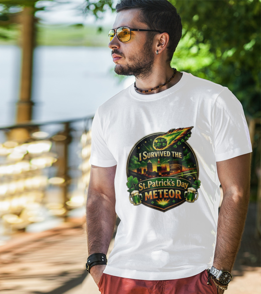 I Survived The St. Patrick's Day Meteor With Clover And Beer S T-Shirt