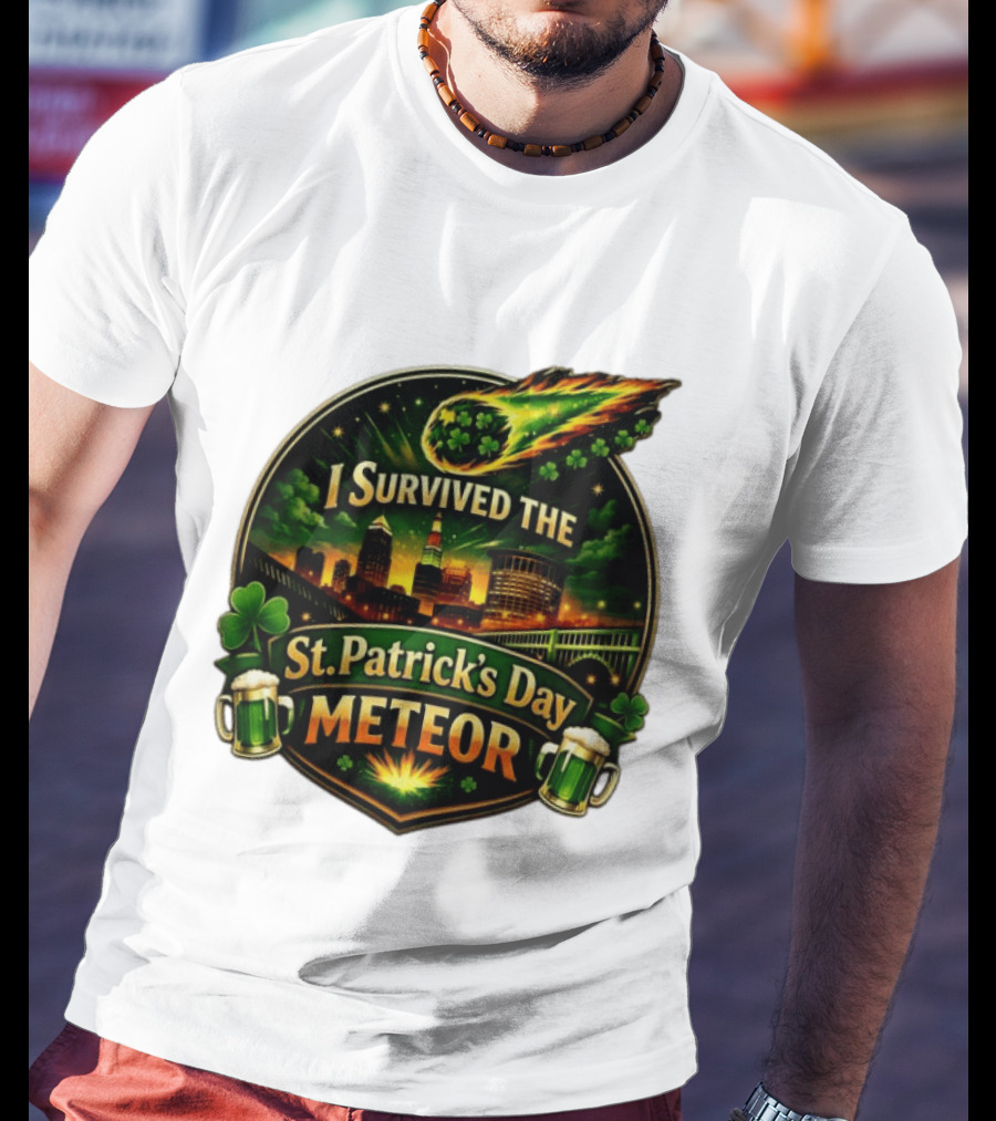 I Survived The St. Patrick's Day Meteor With Clover And Beer S T-Shirt