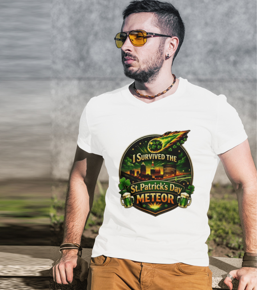 I Survived The St. Patrick's Day Meteor With Clover And Beer S T-Shirt