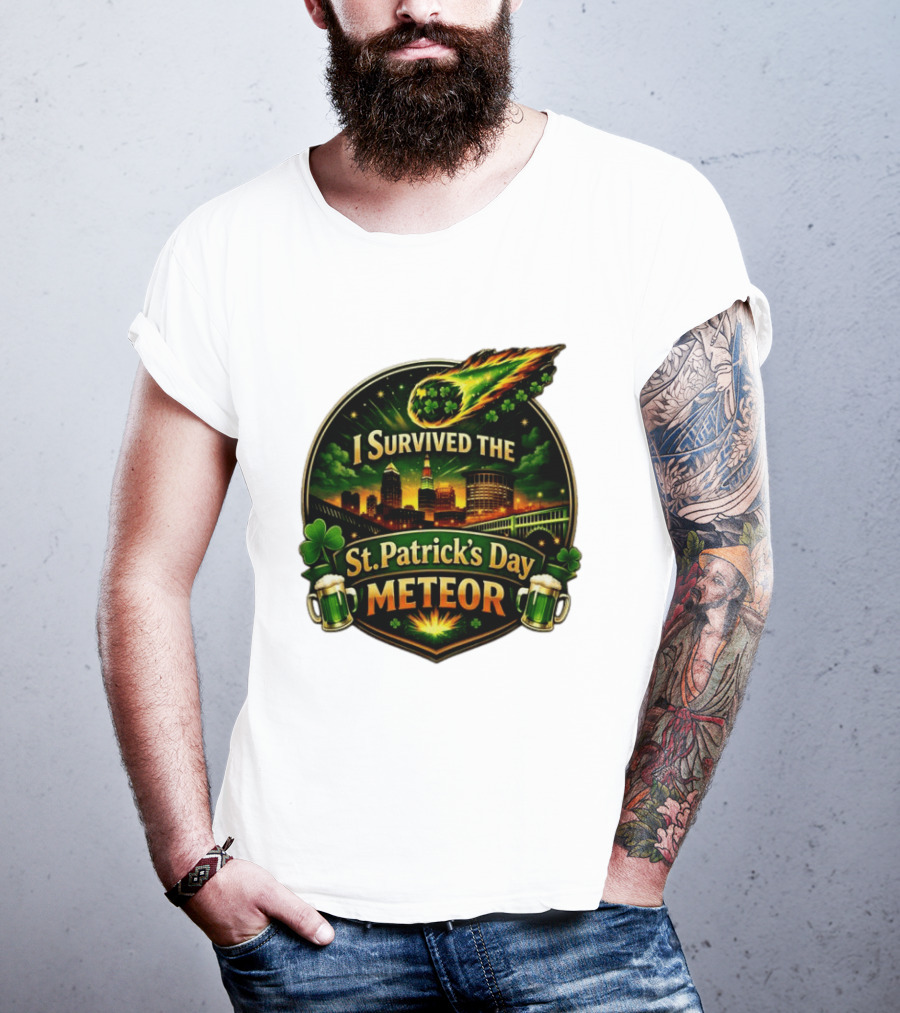 I Survived The St. Patrick's Day Meteor With Clover And Beer S T-Shirt
