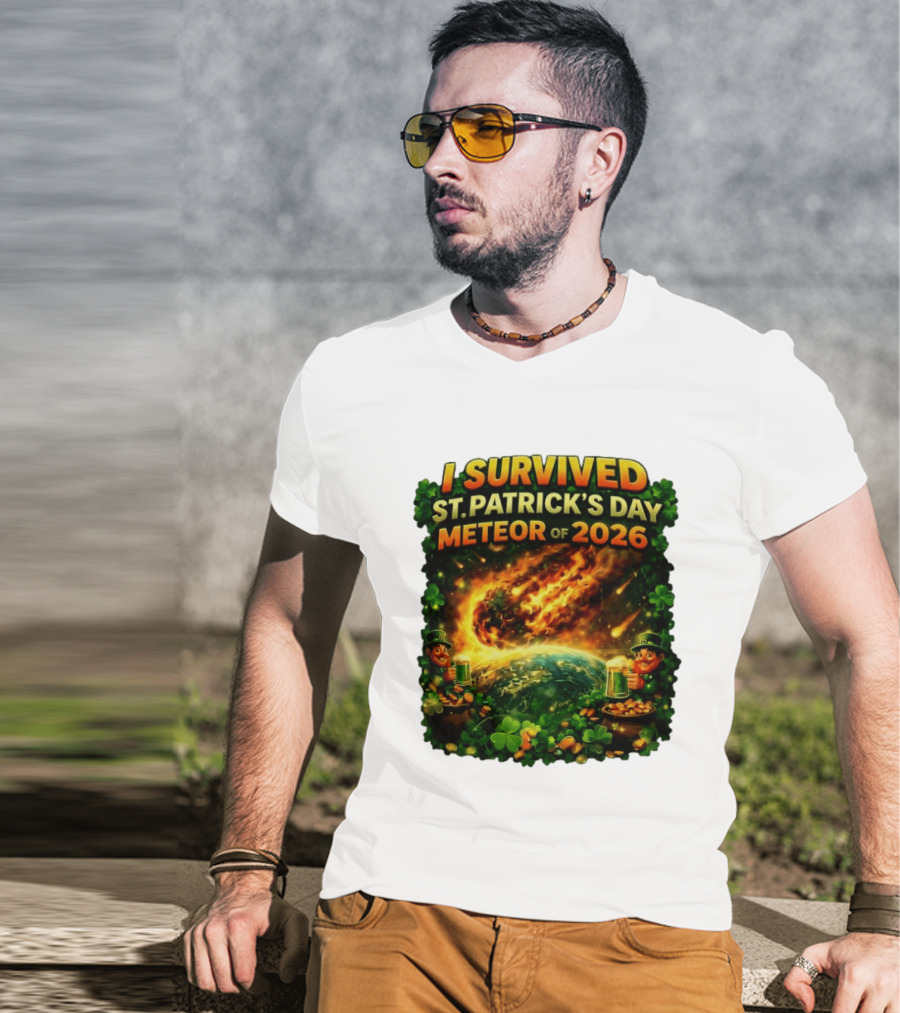 I Survived St. Patrick's Day Meteor Of 2026 Leprechaun Shamrock Adventure T-Shirt