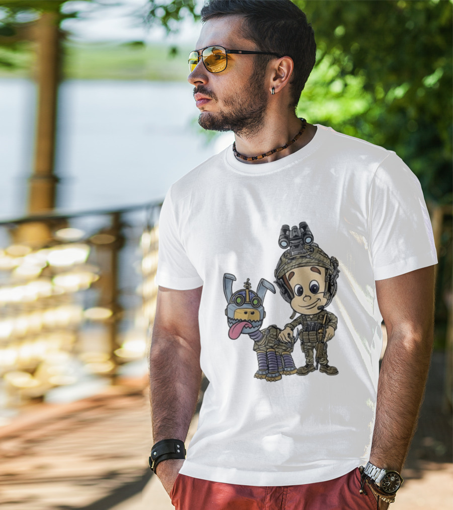 Tactical Cartoon Characters Jimmy And Goddard In Military Gear T-Shirt