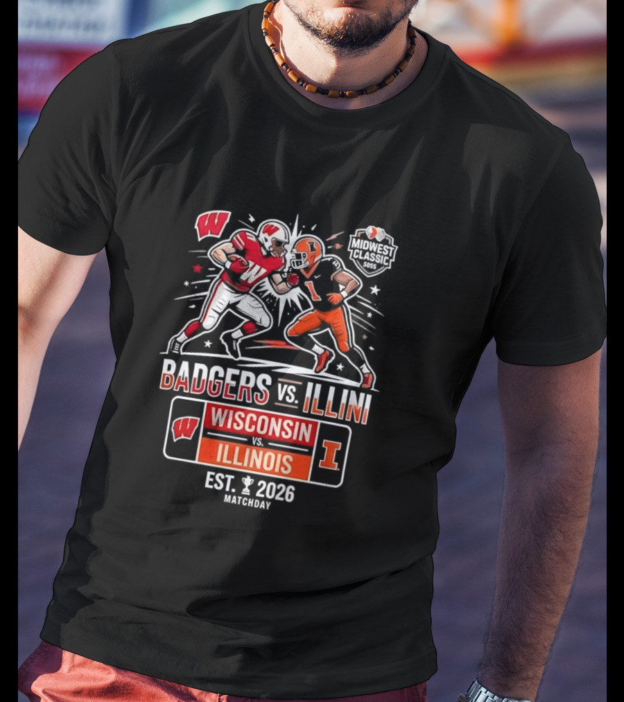 Badgers Vs Illini Wisconsin Vs Illinois Midwest Classic Est 2026 T-Shirt