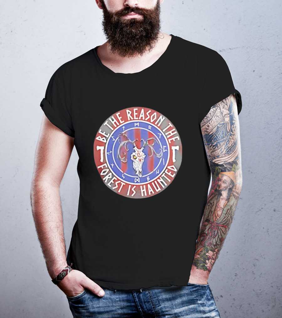 Be The Reason The Forest Is Haunted Deer Skull Runes Red Blue T-Shirt