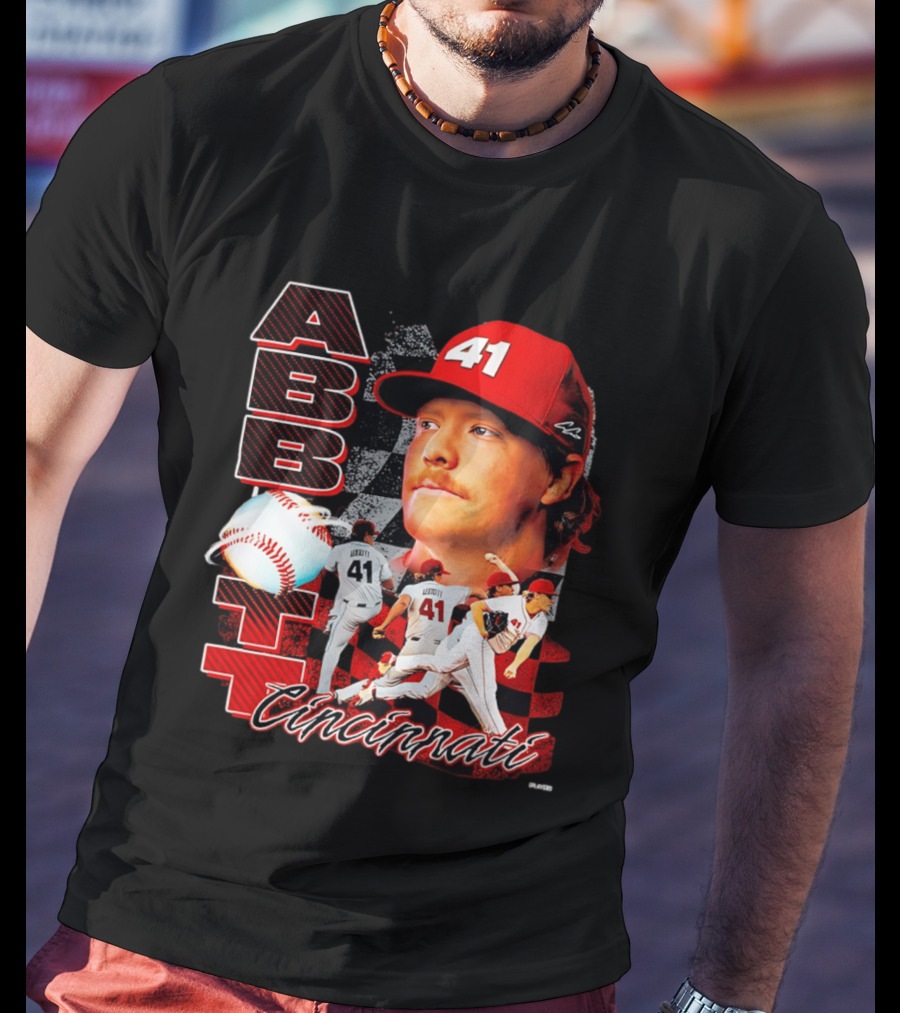 Cincinnati Reds Abbott 41 Baseball Pitcher Portrait Action T-Shirt
