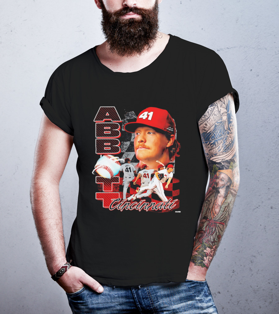 Cincinnati Reds Abbott 41 Baseball Pitcher Portrait Action T-Shirt